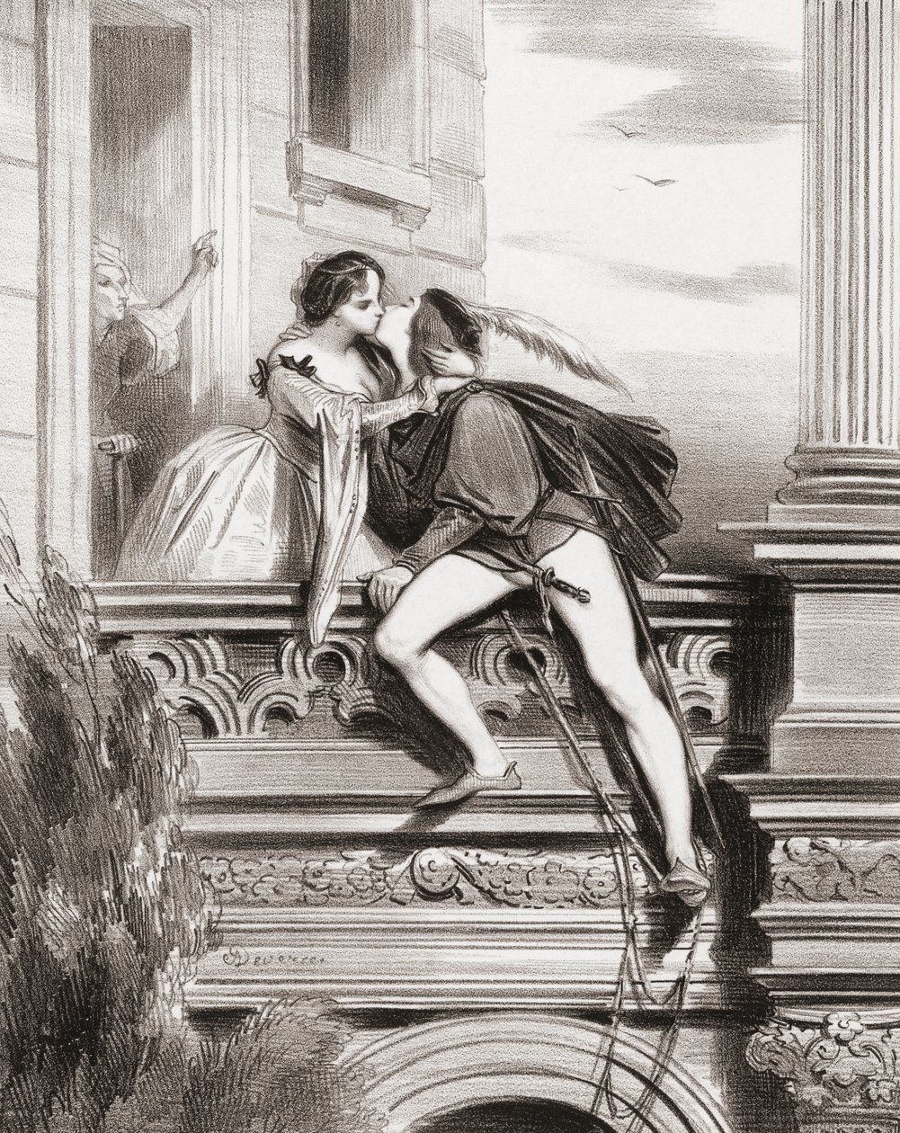 Romeo ve Juliet. Balkon sahnesi. (Yazdır) by Achille (after) Deveria