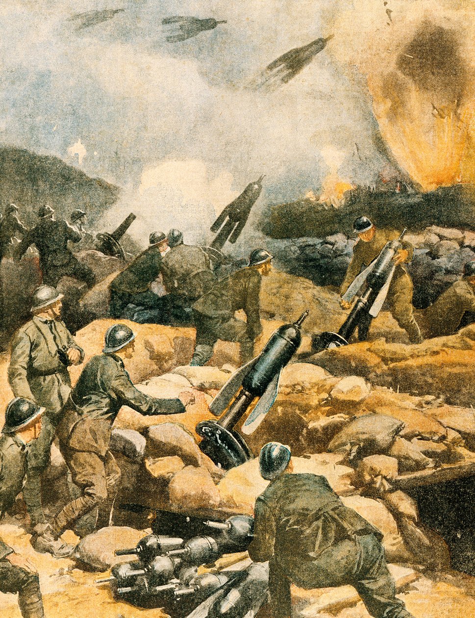 Carso hatlarının bombalanması by Achille Beltrame