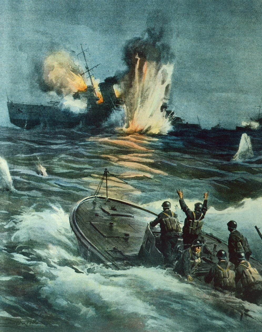 1 Haziran İtalyan MAS tarafından batırılan İngiliz kruvazörü by Achille Beltrame