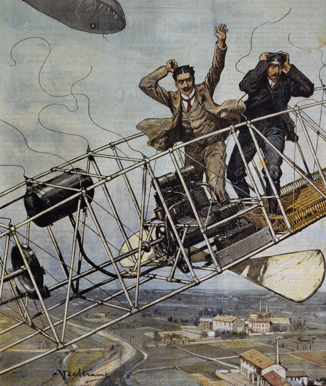Paris, Fransa yakınlarındaki De Bradski zeplin felaketi, La Domenica del Corriere için Achille Beltrame tarafından illüstrasyon, 26 Ekim by Achille Beltrame