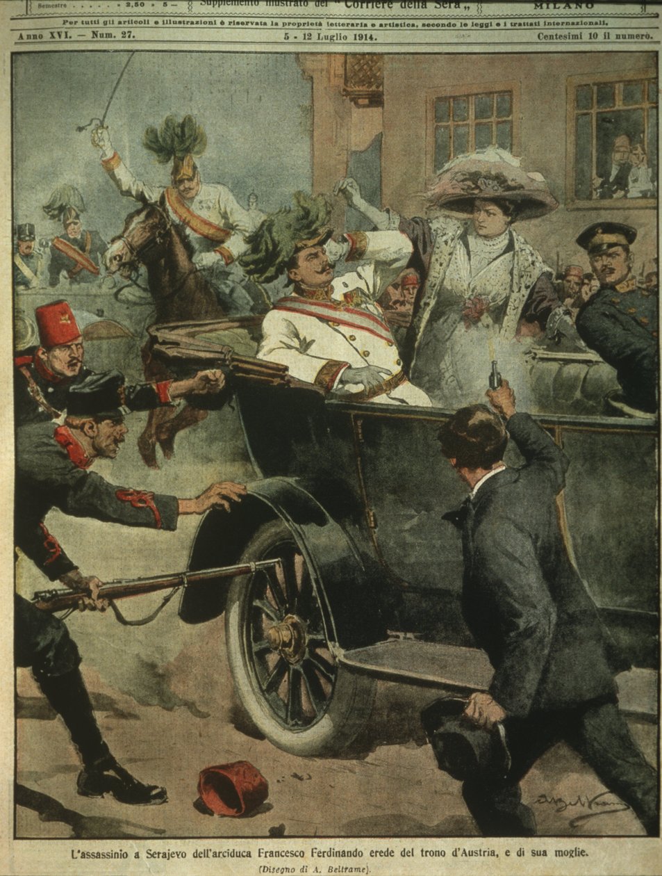 Avusturya Arşidükü Franz Ferdinand Suikastı, Avusturya-Macaristan tahtının varisi, Saraybosna'nın kapak resmi by Achille Beltrame