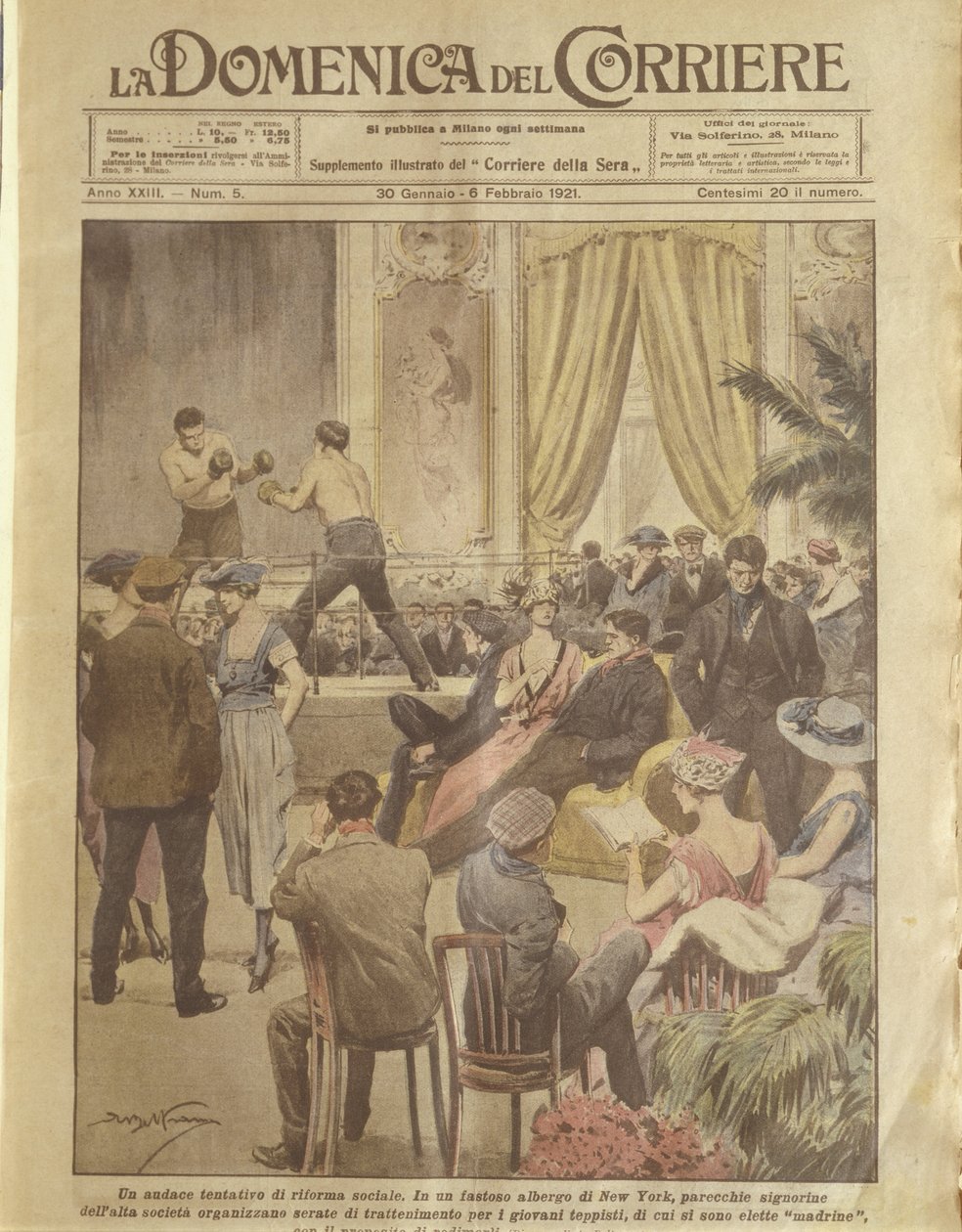 Gençlerin kurtarılması için New York partisinin kapak illüstrasyonu by Achille Beltrame