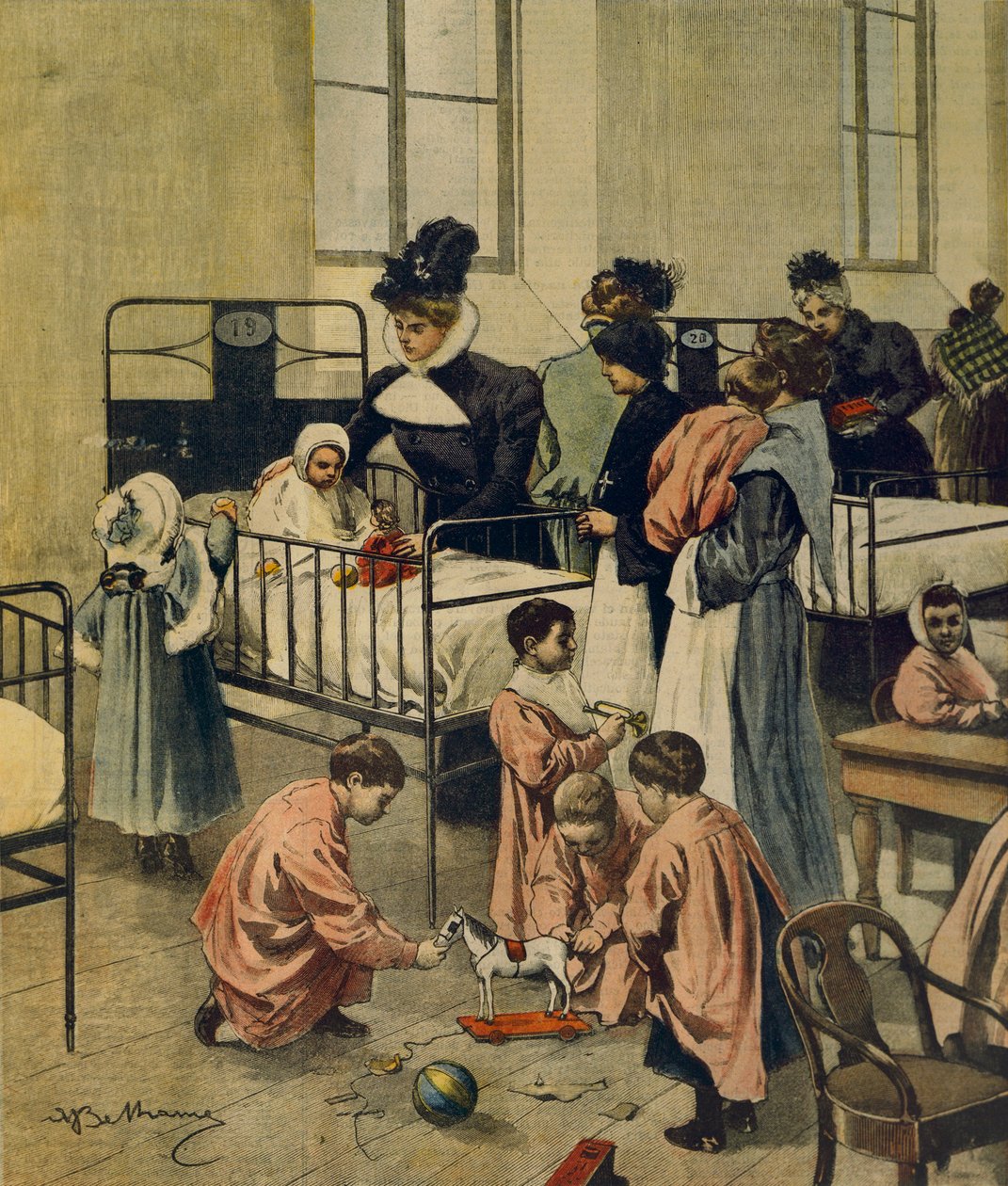 Hastanedeki yoksul çocuklara Noel hediyelerinin dağıtımı, Achille Beltrame tarafından, illüstrasyon, Illustrator Achille Beltrame (1871-1945), La Domenica del Corriere
