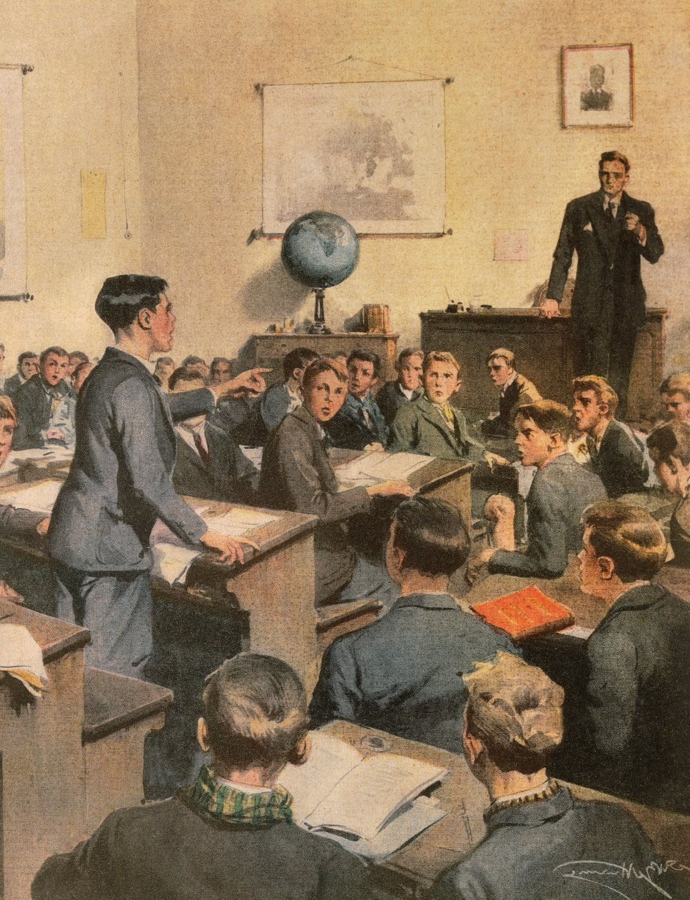 Okuma yazma bilmeyenlerle mücadele, okulda çocuklar, Achille Beltrame tarafından, illüstrasyon, Illustrator Achille Beltrame (1871-1945), La Domenica del Corriere
