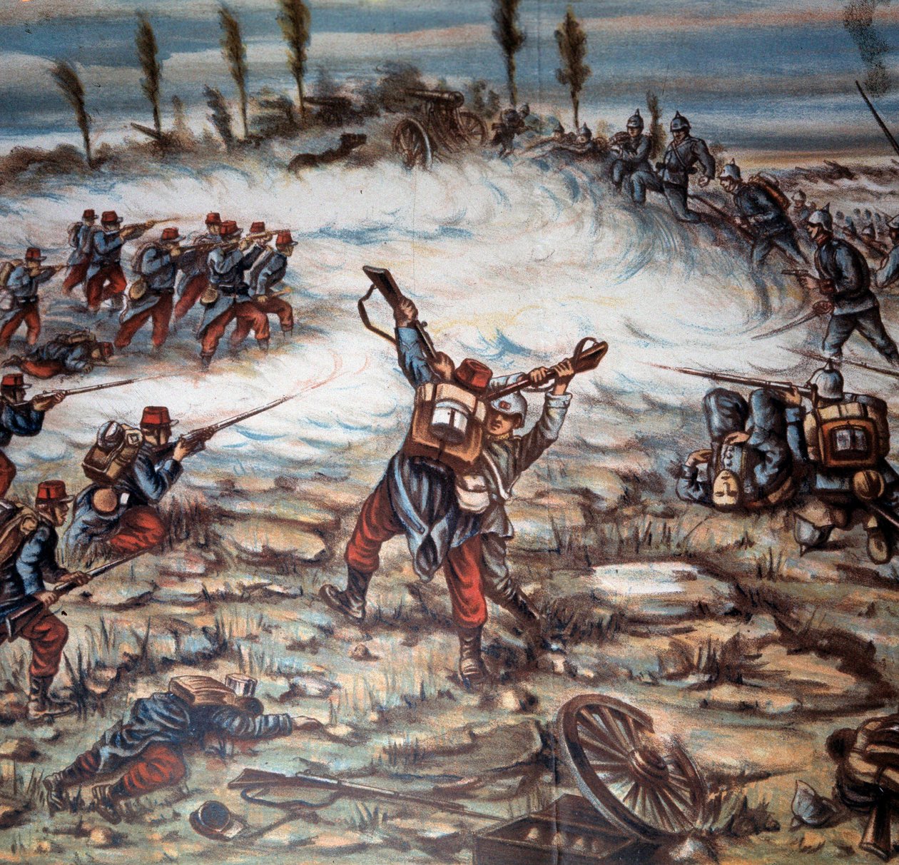 First World War (1914-1918): a battle between the French and German armed forces between Altkirch and Mulhouse on 21/08/1914. Illustration by Achille Beltrame (1871-1945). Private collection by Achille Beltrame