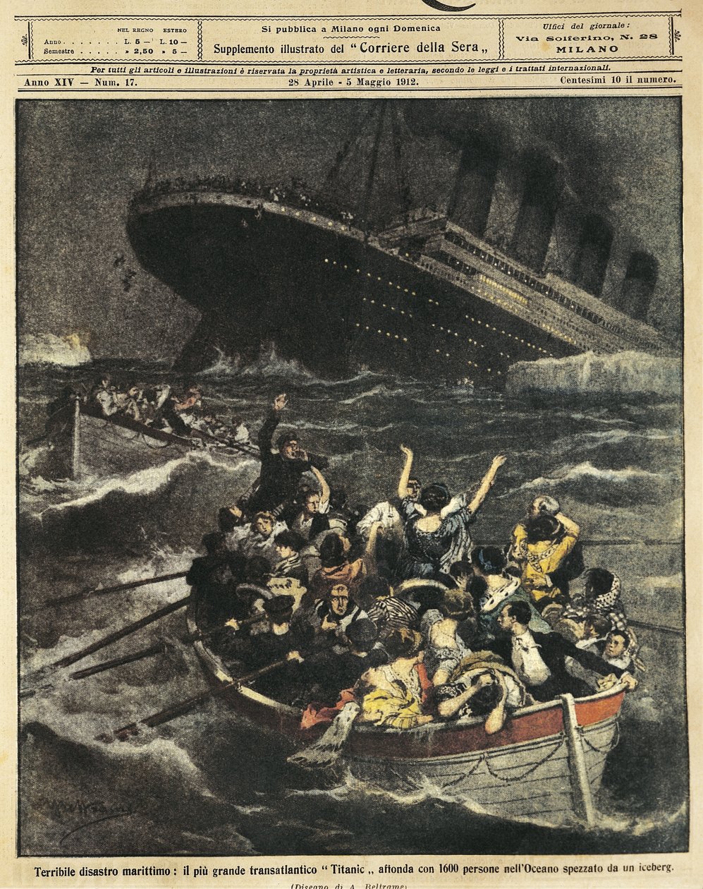 Büyük Britanya, Titanik yolcu gemisinin batması by Achille Beltrame