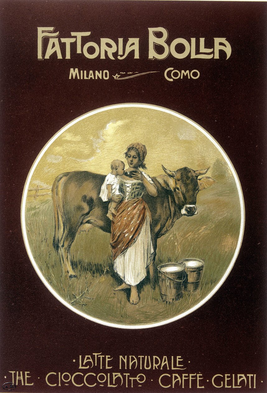 Bebeğine inek sütü içiren anne - Fattoria Bolla reklam afişi (poster) by Achille Beltrame