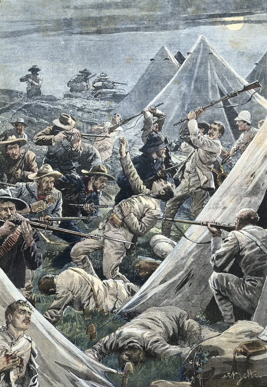 Güney Afrika. İkinci Boer Savaşı. İngiliz Tweefontein kampına saldırı (1902). Achille Beltrame