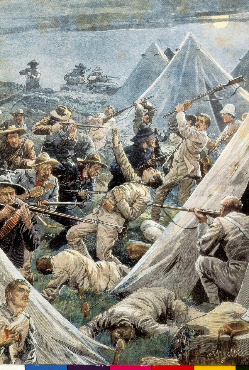 Güney Afrika. İkinci Boer Savaşı. İngiliz Tweefontein kampına saldırı (1902). Achille Beltrame
