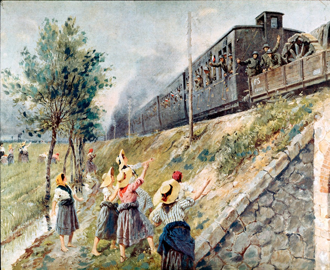 İtalyan Askeri Tren Geçidi Tablosu Achille Beltrame (1871-1945) Milano, Çağdaş Tarih Müzesi by Achille Beltrame