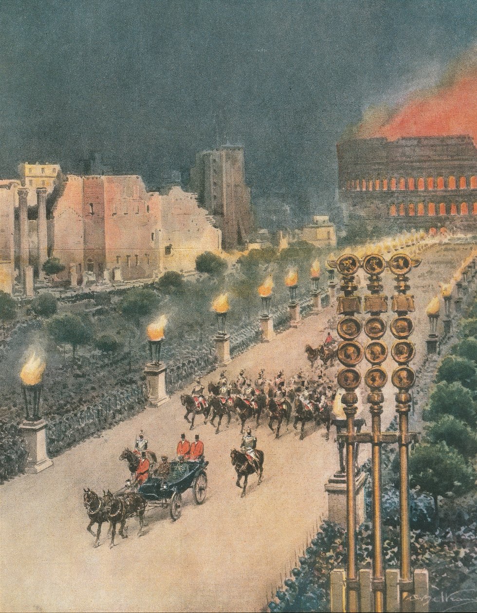 Adolf Hitler'in Roma'ya zaferle girişi, 'Pazar Kuryesi'nden bir çizim by Achille Beltrame