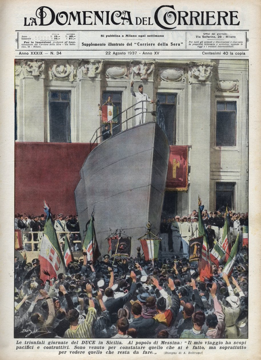 Sicilya gezisi sırasında Dük Benito Mussolini