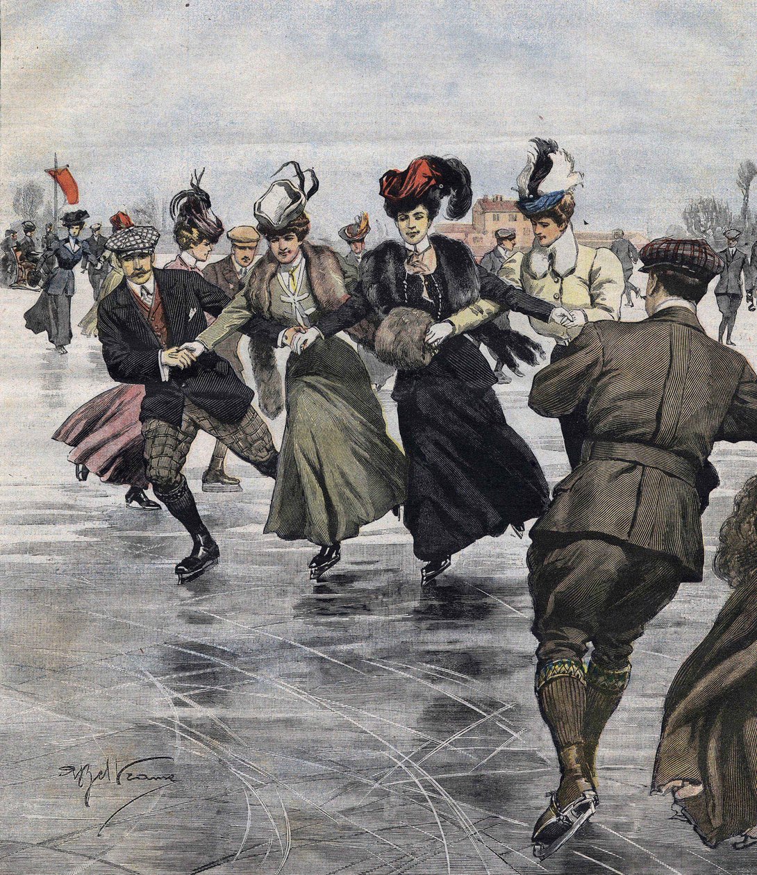 Kış eğlencesi. patenciler 1907