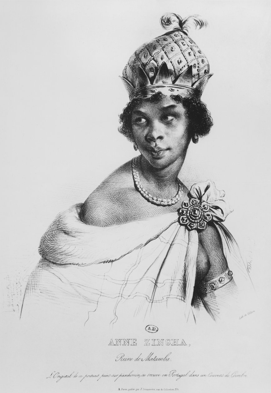 Ann Zingha, Matamba Kraliçesi, Fancois le Villain tarafından basılmıştır, c.1830 by Achille Devéria