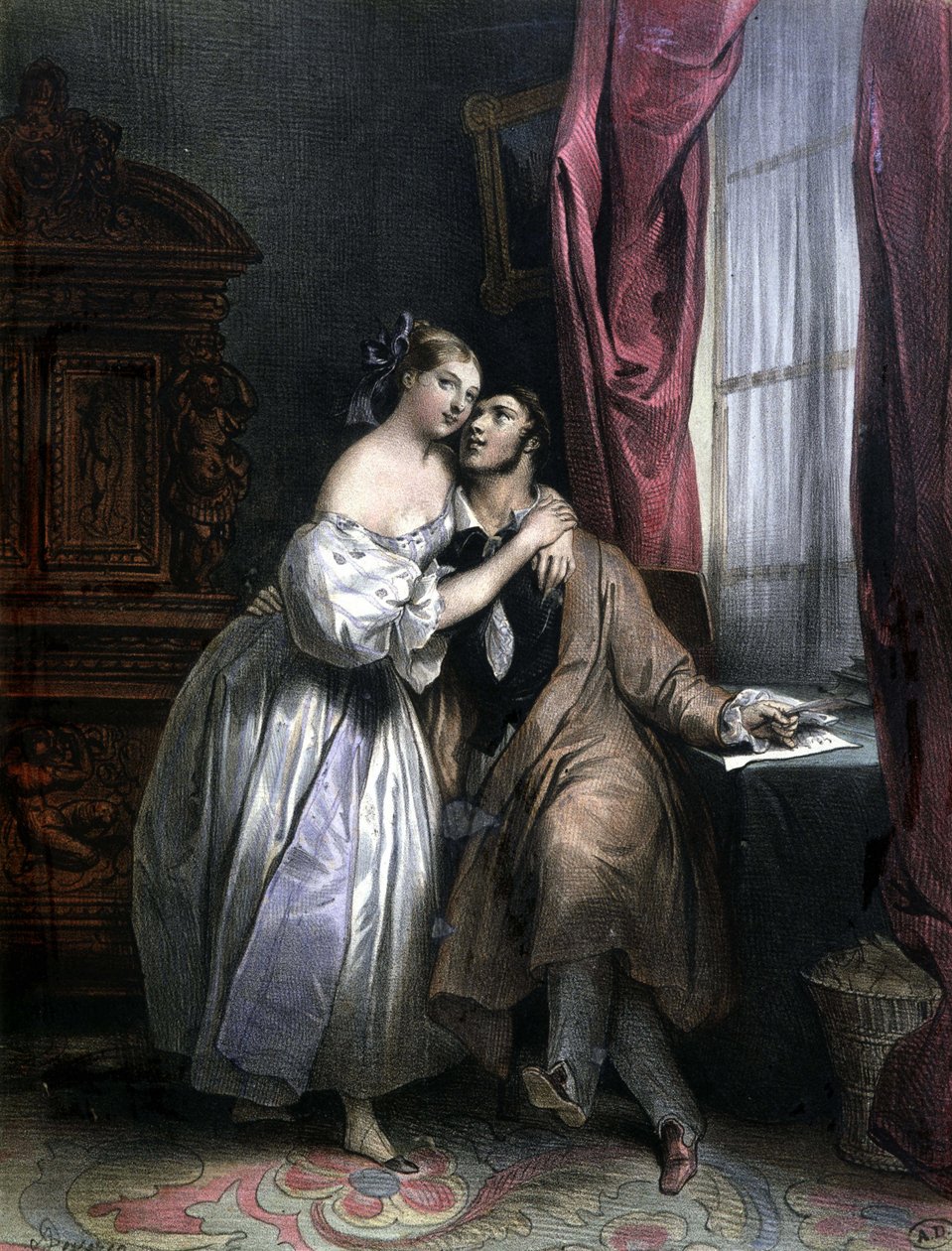 Aşıkları bağlar - Achille Deveria tarafından, litografi by Achille Devéria