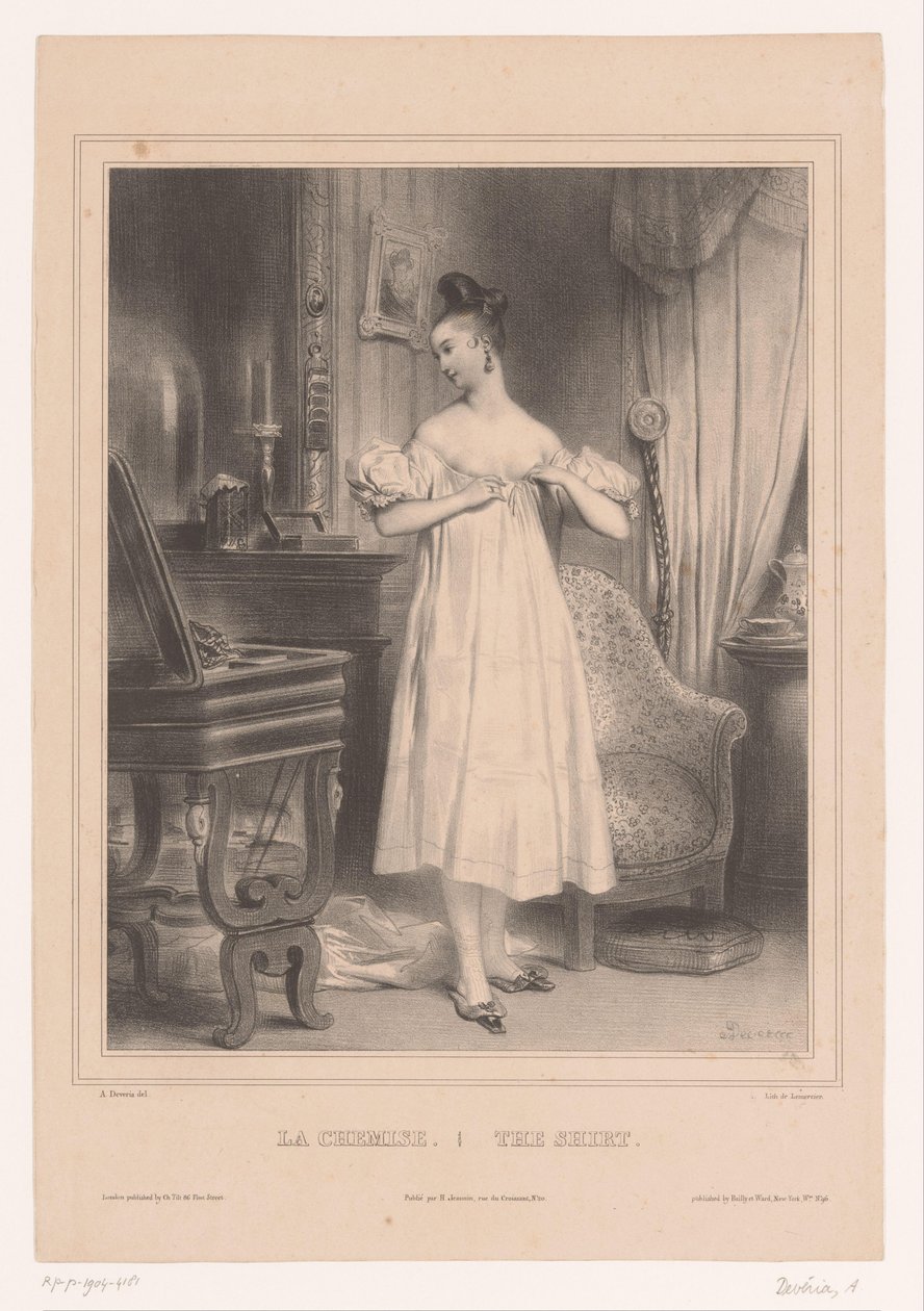 Onun slip genç kadın La chemise / Gömlek (nesne üzerindeki başlık) Kadın Giysileri (dizi adı) by Achille Devéria