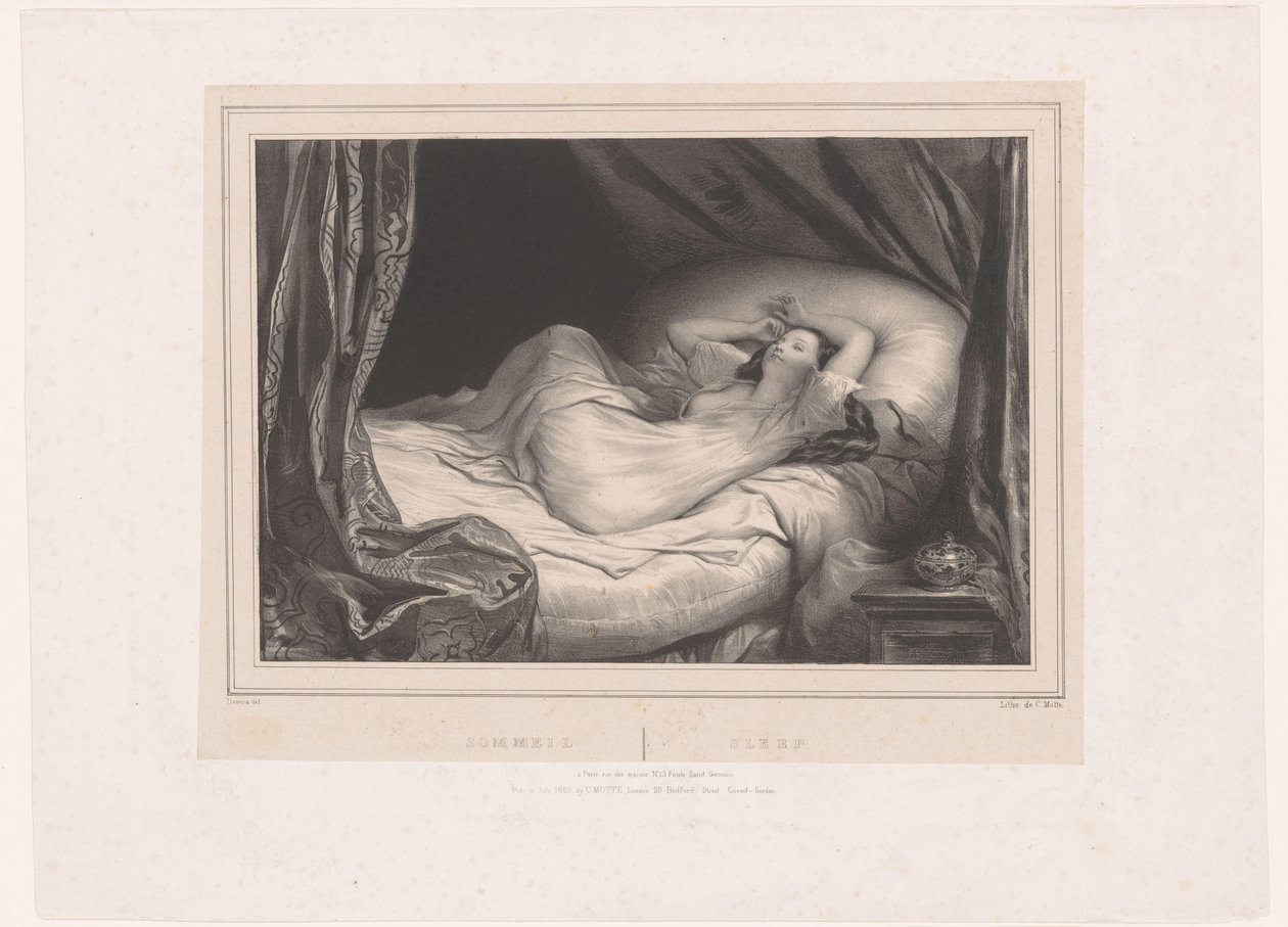 yatakta uyuyan kız Sommeil / Uyku (nesne üzerindeki başlık) by Achille Devéria
