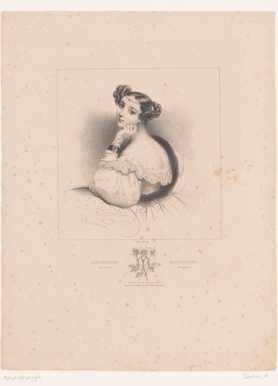 Pelargonium meditasyonda Meditasyon. Sardunya üzgün / Meditasyon. Ağır sardunya (nesne üzerindeki başlık) Taal der bloemen (dizi adı) Çiçeklerin Dili (dizi adı) by Achille Devéria