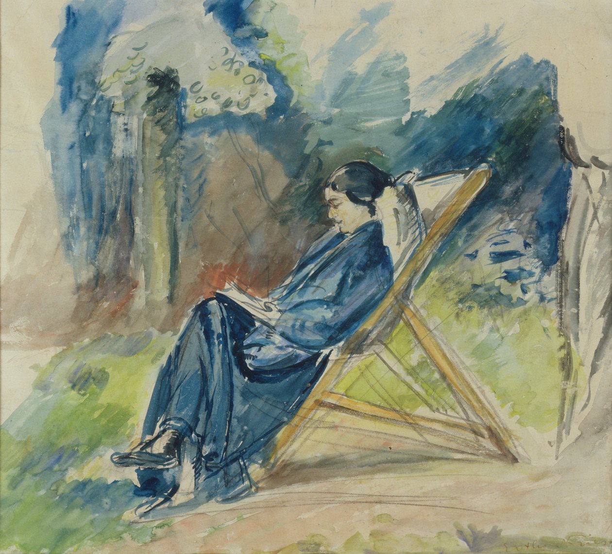 Şezlonglu kadın, 1935 dolayları (suluboya) by Achille Emile Othon Friesz