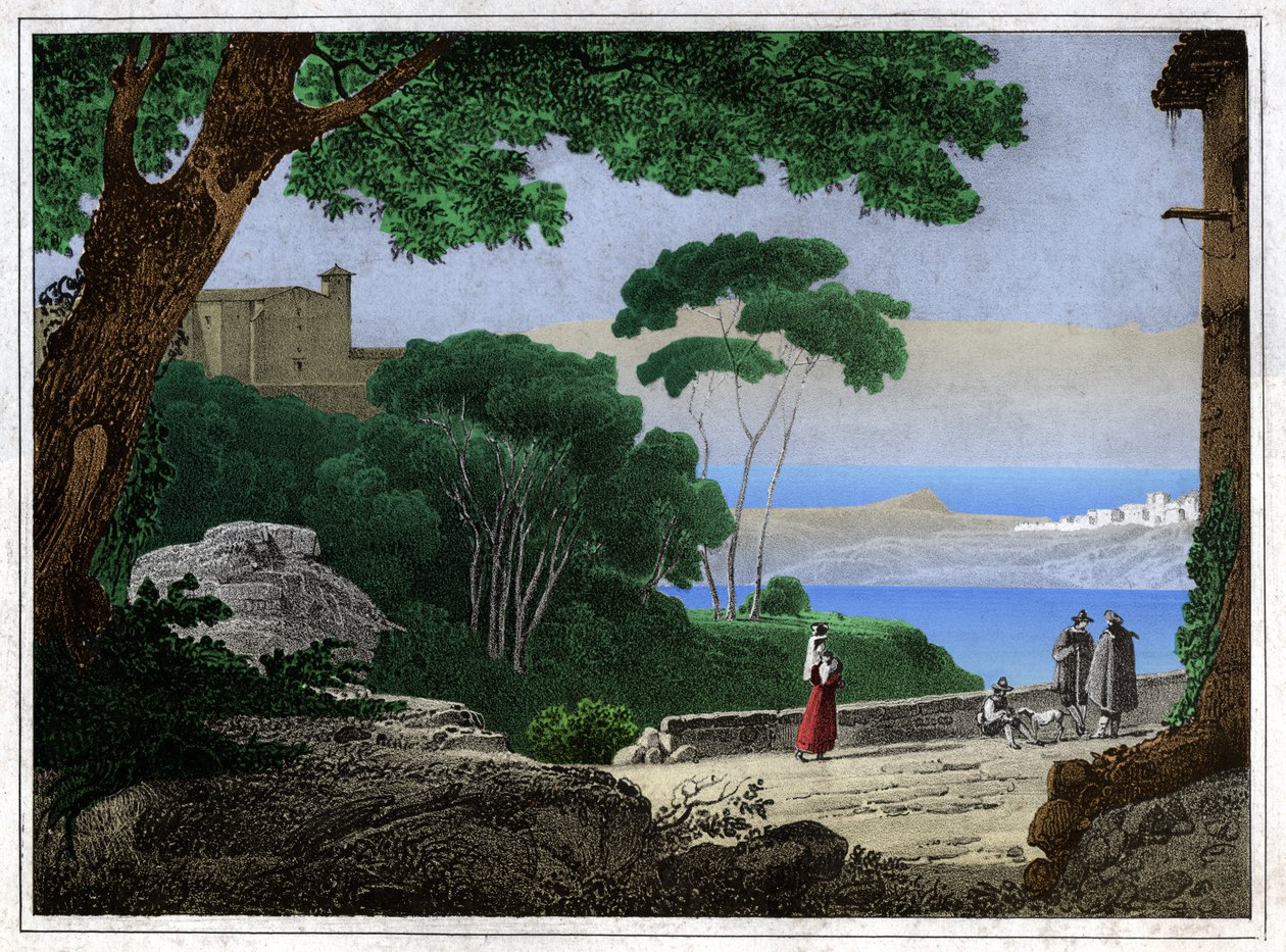 Albano Gölü. (gravür, yaklaşık 1820) by Achille Etna Michallon