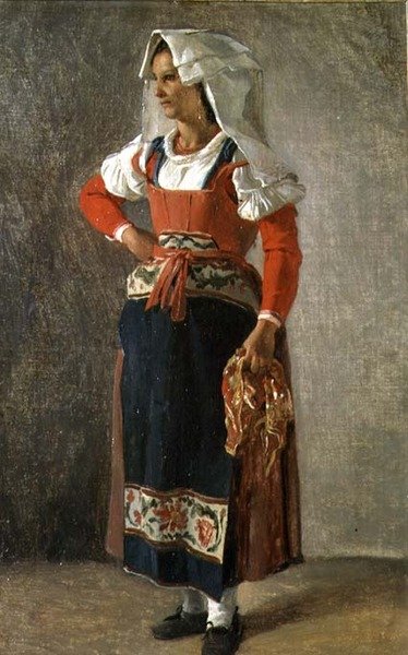 Roma Çevresinden Bir Köylü Portresi (kağıt üzerine yağlı boya) by Achille Etna Michallon