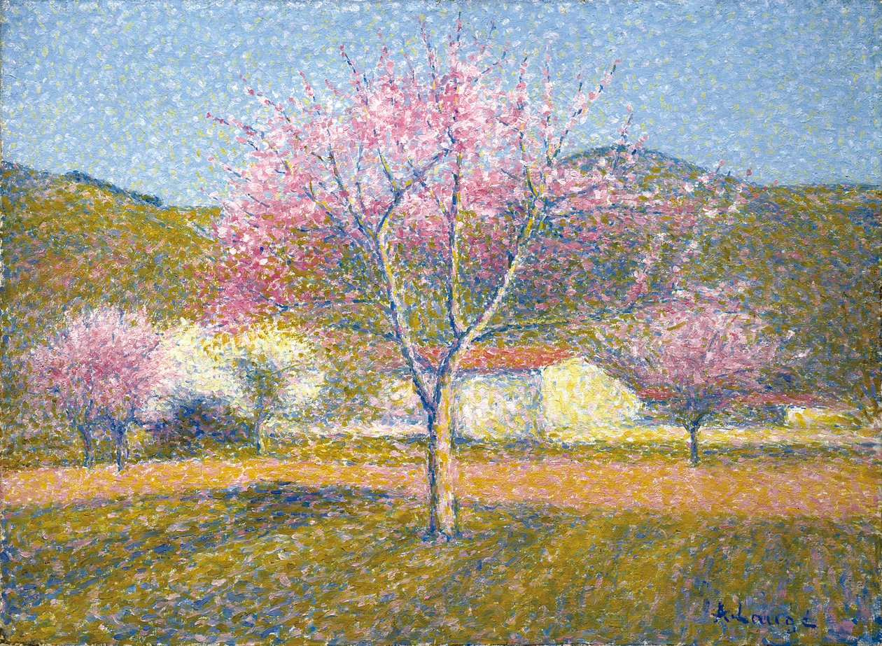 İlkbaharda Bir Meyve Bahçesi (Çiçek Açan Elma Ağaçları) (pamuklu kumaş üzerine yağlıboya) by Achille Lauge