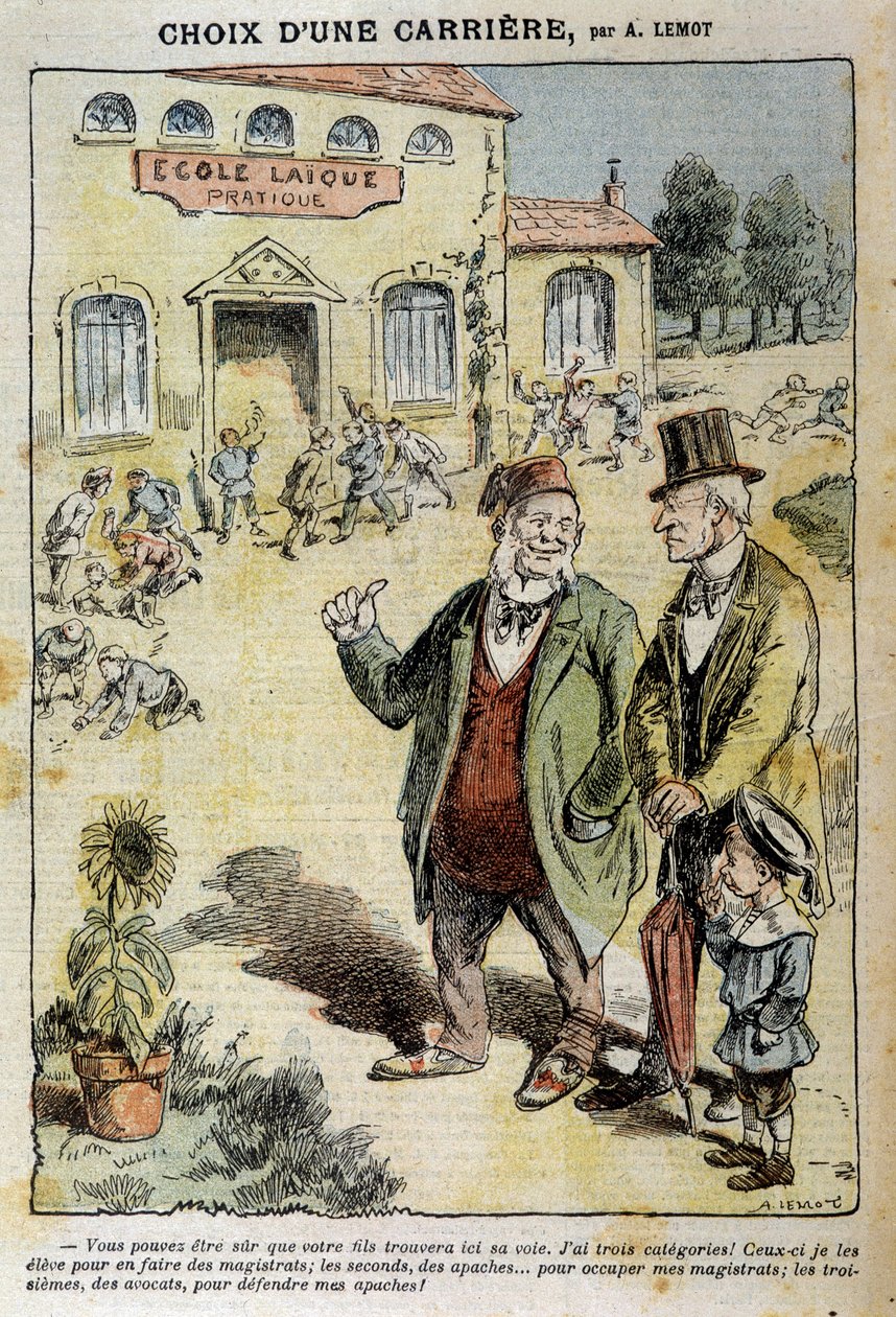 Meslek seçimi: Laique Okulu Üzerine Karikatür - Achile Lemot (1846-1909), 04/04/1909 “” Le Pelerin”de by Achille Lemot