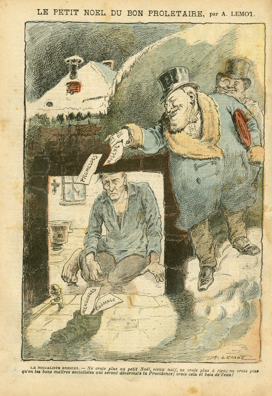 Achille Lemot (1846-1909) çizimi Le Pelerin, 25/12/04 - İyi Proletary'nin Noeli - Seçimler, Misere, Kış, Zenginlerin Hayatı, Sosyalizm - İşçi, Sefil, Yoksul, SDG - Muhalefet/Dernek by Achille Lemot