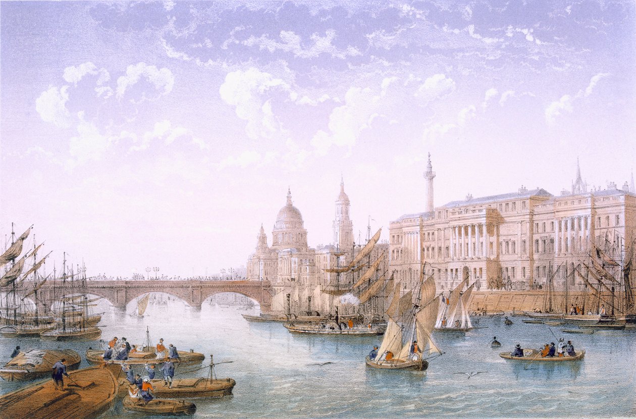 Custom House ve London Bridge, 1862. by Achille Louis Martinet