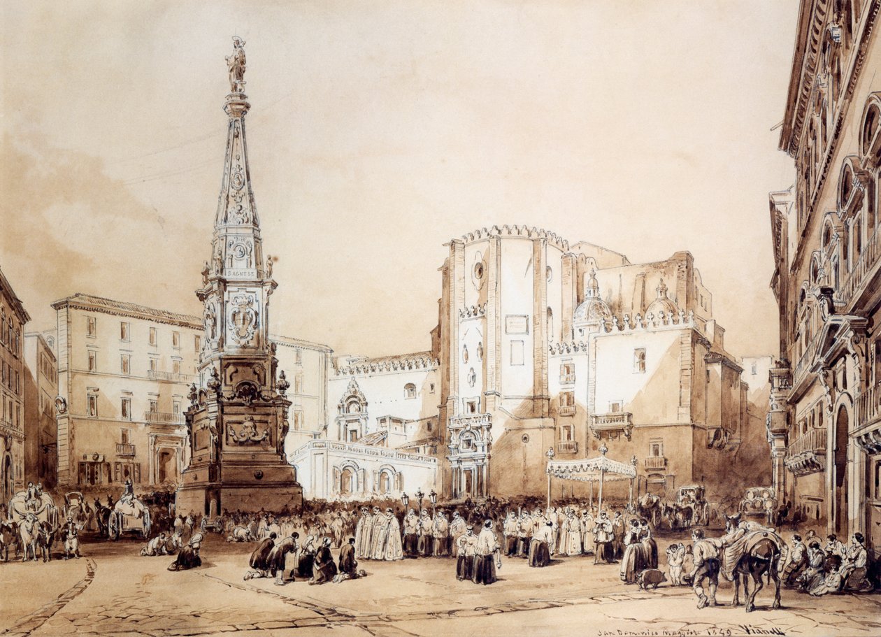 Napoli'deki Piazza San Domenico Maggiore'de geçit töreni by Achille Vianelli