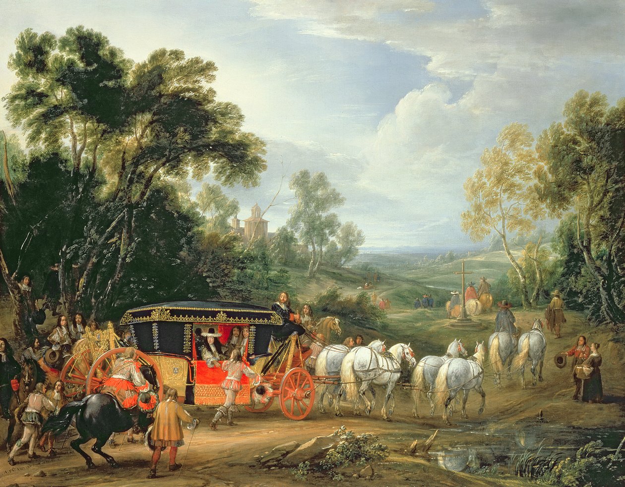 Louis XIV (1638-1715) eyalet arabasında by Adam Frans van der Meulen