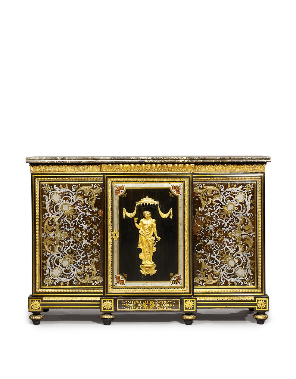 Louis XVI yan dolap, Marchand-Mercier Claude-Francois Julliot tarafından yaptırılan, Louis XIV kakma panelleri içeren, c.1775-1800 (ormolu monte, pirinç ve kalay işlemeli abanoz ve kaplumbağa by Adam (attr. to) Weisweiler