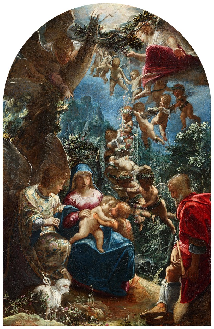 İtalyanca: sacra famiglia con san giovannino e un angelo Bebek Vaftizci Yahya ve meleklerle birlikte Kutsal Aile by Adam Elsheimer