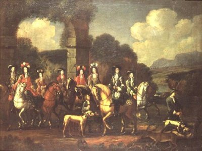 Bir harabenin yanında zarif bir av partisi by Adam Frans van der (follower of) Meulen