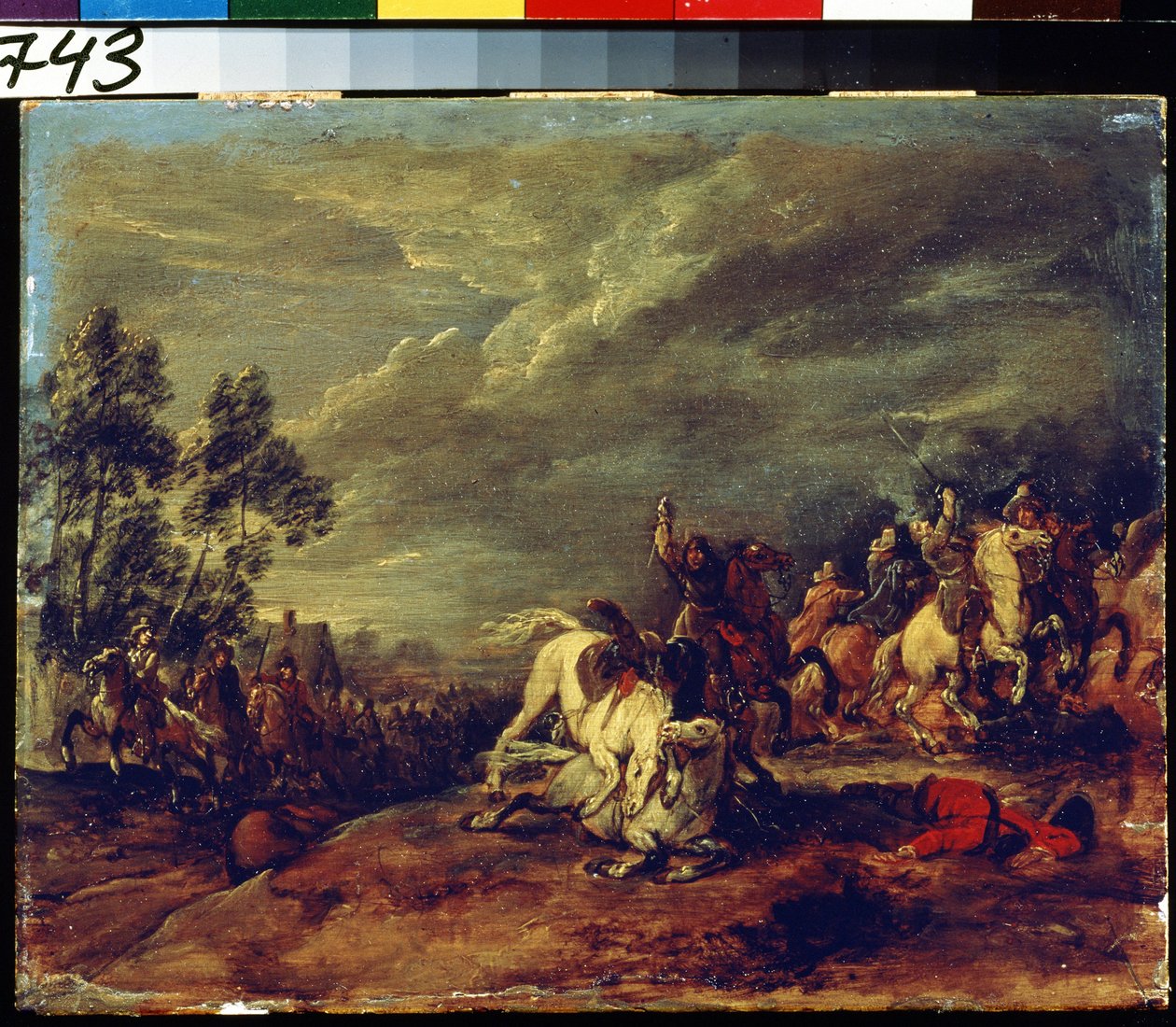 Savaş. Bir savaş. Adam Frans van der Meulen (1632-1690) tablosu. Ahşap üzerine yağ. Flaman sanatı, barok tarzı. Puşkin Güzel Sanatlar Müzesi, Moskova. by Adam Frans van der Meulen