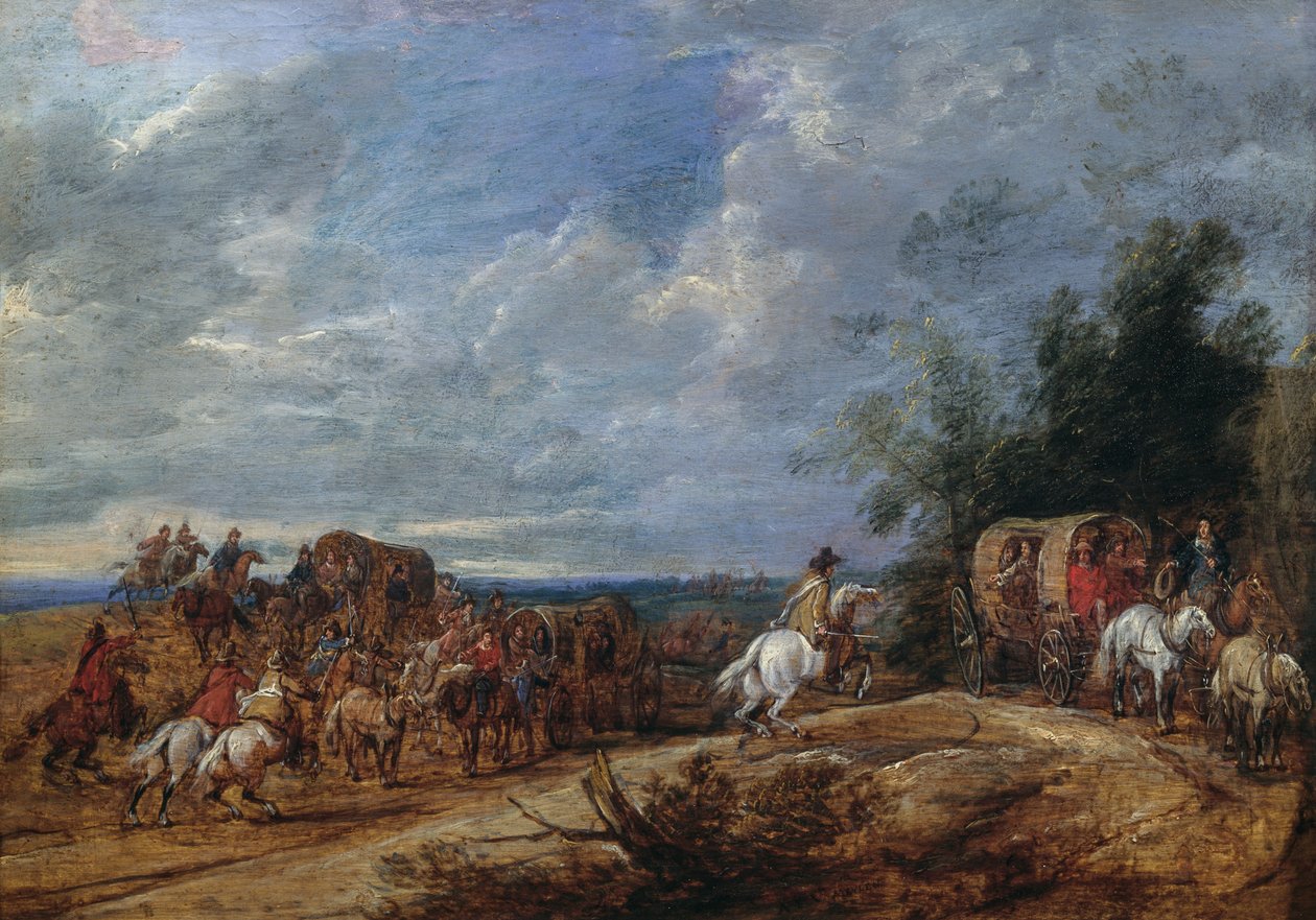 Araba trenine saldıran haydutlar, Adam Frans van der Meulen tarafından resim by Adam Frans van der Meulen