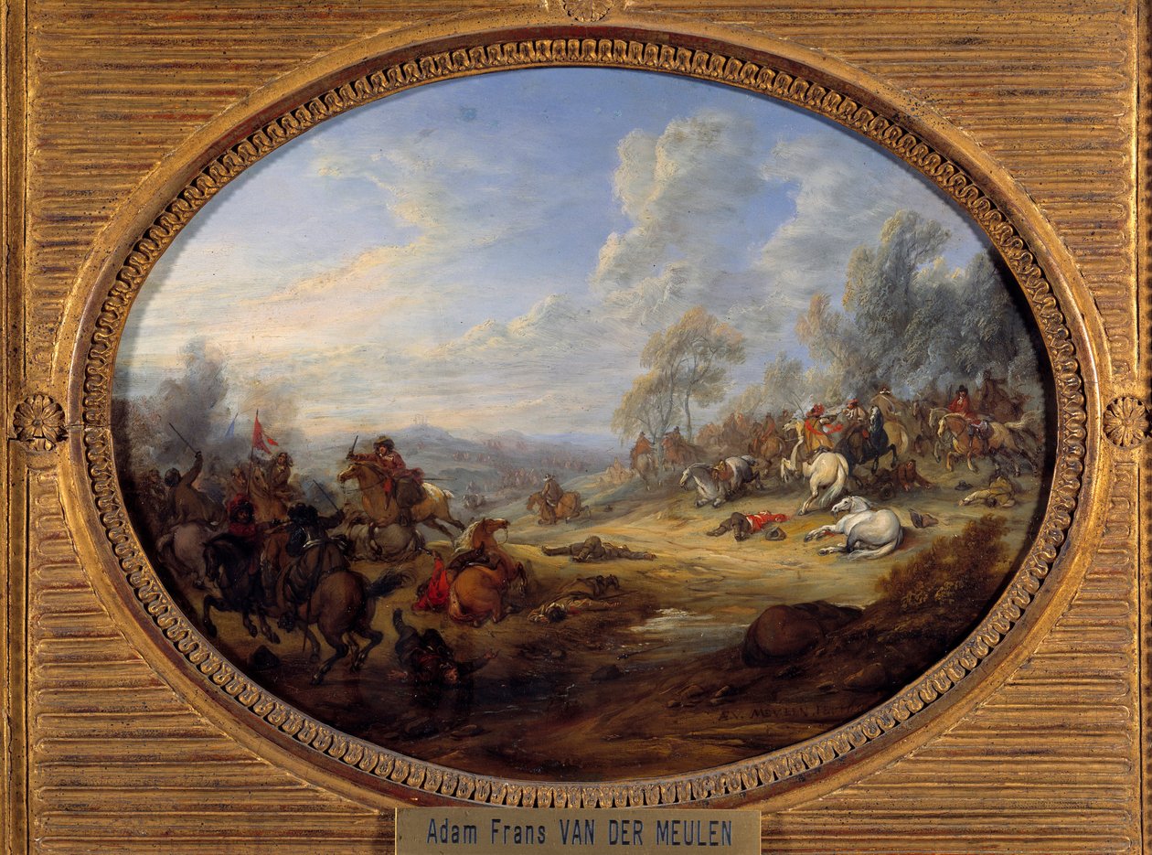 Süvari Şoku Louis XIV yönetimi altında bir savaş. Adam Van der Meulen (1632-1690) Sun tarafından tablo. 0,2x0,27 m by Adam Frans van der Meulen