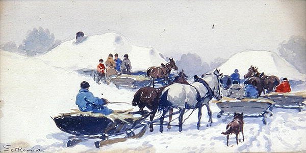 Ülkede Kış (kağıt üzerine suluboya ve kurşun kalem) by Adam Setkiewicz