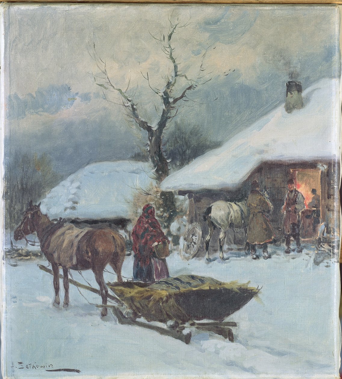 Evin Önünde Kızaklar, 1930 by Adam Setkowicz