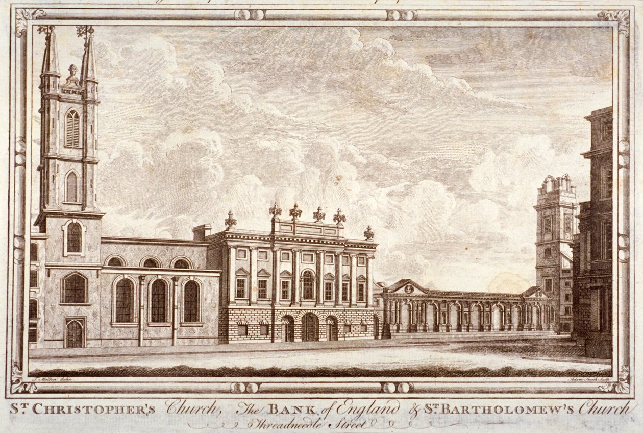 İngiltere Merkez Bankası, St Christopher-le-Stocks ve St Bartholomew-by-the-Exchange, Londra, c1775 by Adam Smith