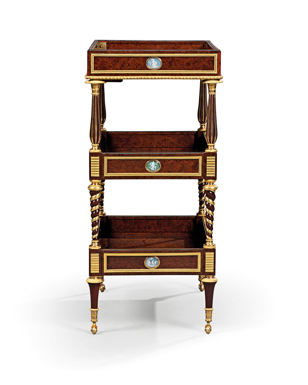 Geç Louis XVI ormolu ve kameoya monte edilmiş çapak porsuk ağacı ve maun masa travailleuse by Adam Weisweiler