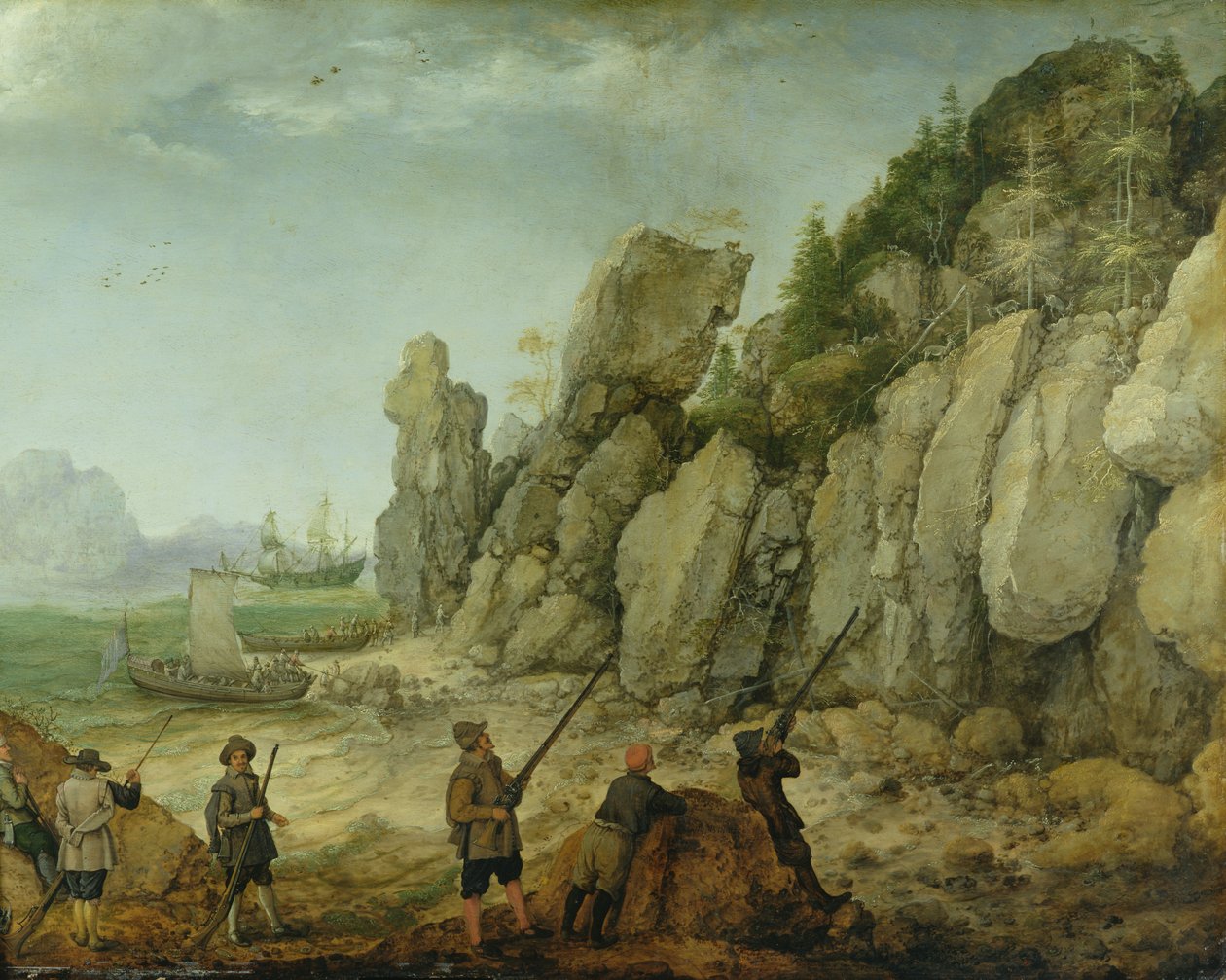 Kıyıda yaban keçisi avından detay, 1620 by Adam Willaerts