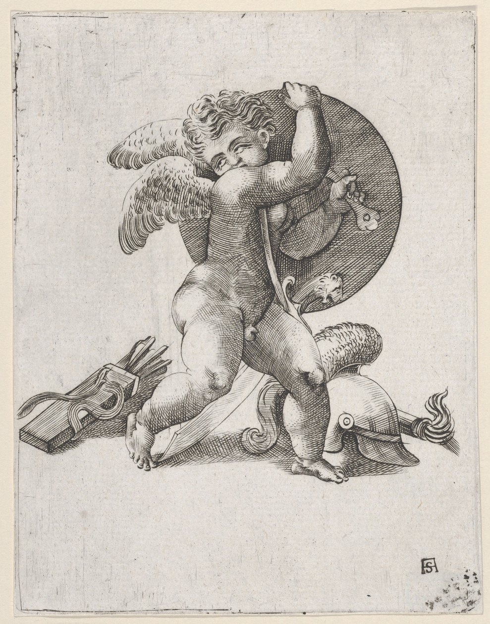 Mars Silahlı Aşk Tanrısı, c1547-62. by Adamo Scultori