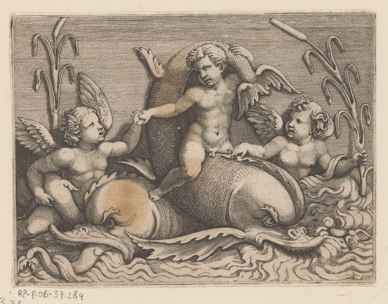 Yunuslar ile üç putti by Adamo Scultori