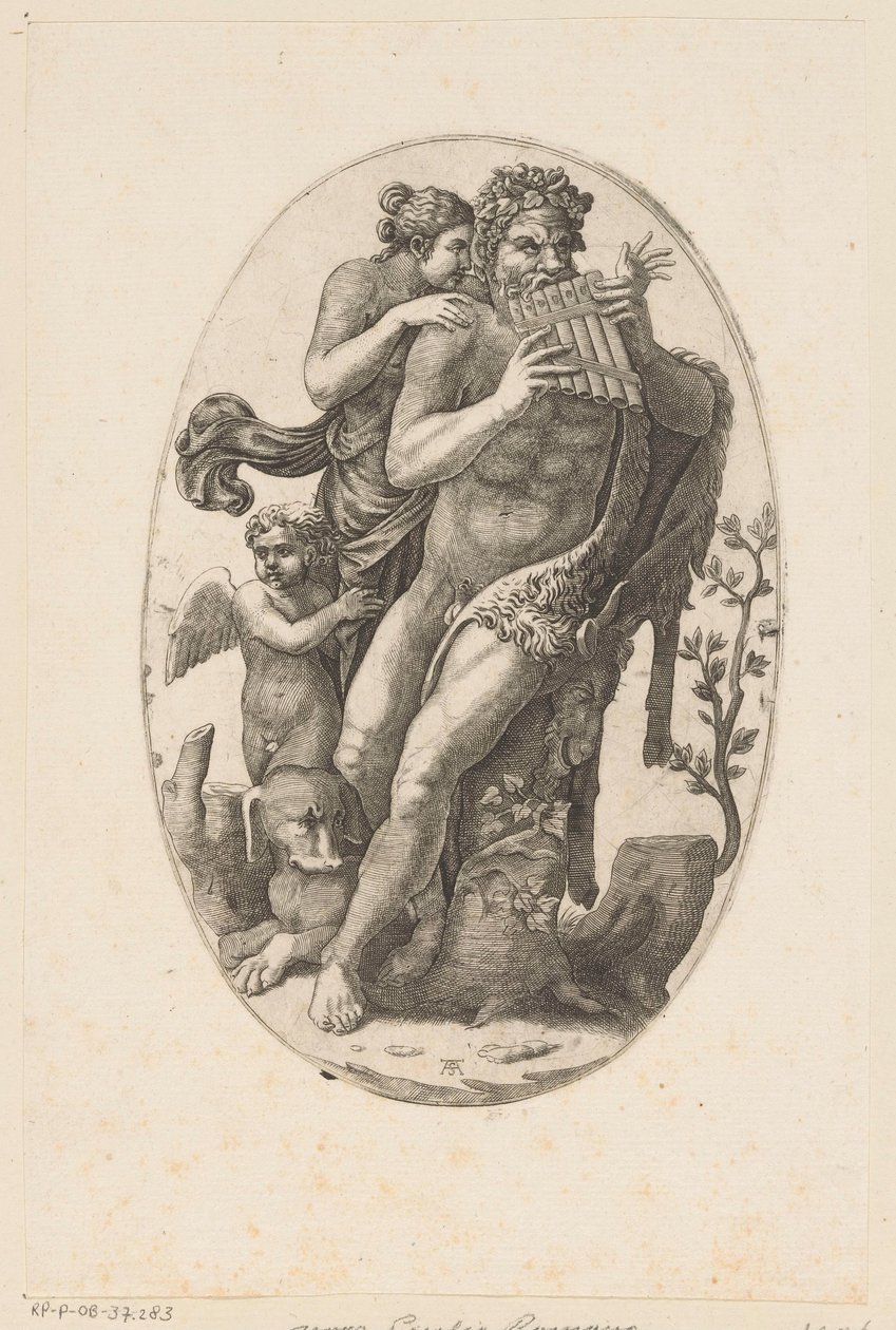 Pan flüt ve perisi ile satir by Adamo Scultori