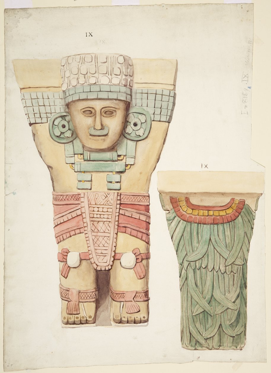 Caryatid IX, önden ve arkadan görünümleri gösteriyor (küçük ölçekte arkadan görünüm) (suluboya) by Adela Breton