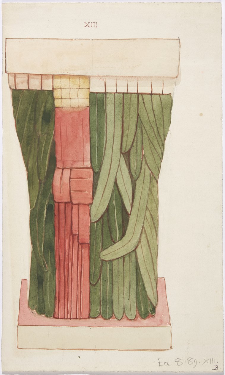 Dış odadan Caryatid, Temple A, Ball Court Tapınağı, Chichen Itza, Meksika (suluboya) by Adela Breton