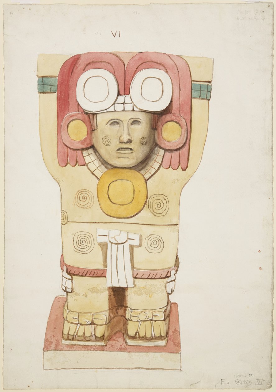Dış odadan Caryatid, Temple A, top sahası, Chichen Itza, Meksika (suluboya) by Adela Breton