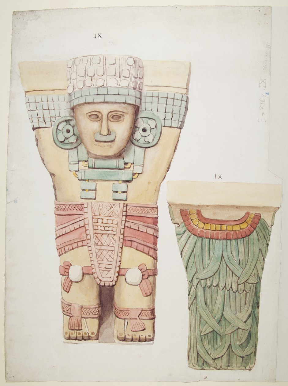 Dış odadan Caryatid, Temple A, top sahası Chichen Itza, Meksika (suluboya) by Adela Breton