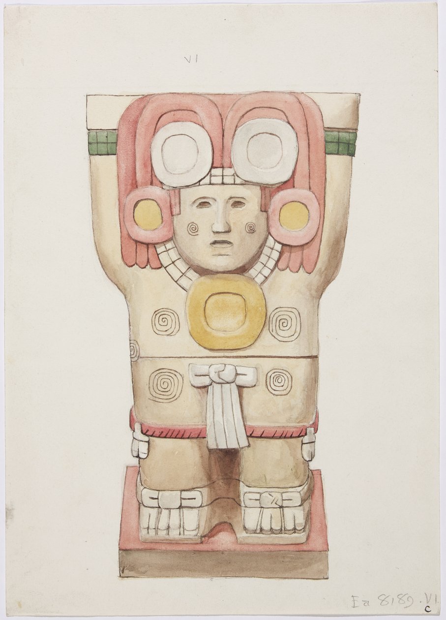 Dış odadan Caryatid, Temple A, top sahası, Chichen Itza, Meksika (suluboya) by Adela Breton